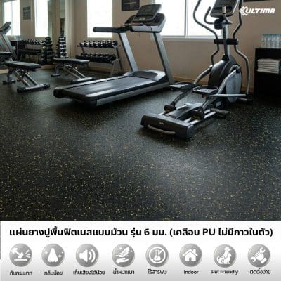 แผ่นยางปูพื้นฟิตเนสแบบม้วน เคลือบ PU หนา 6 มม.